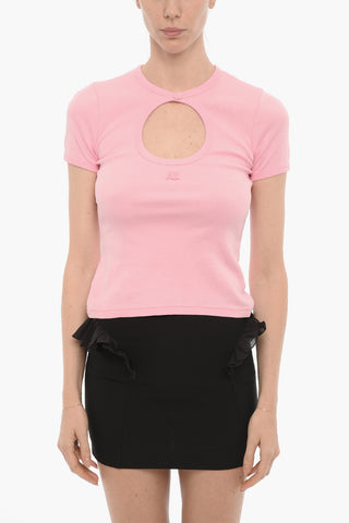 Solid Color Crew-neck T-Shirt with Cut-Out Detail