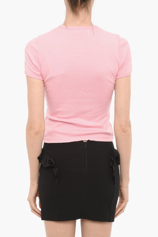 Solid Color Crew-neck T-Shirt with Cut-Out Detail