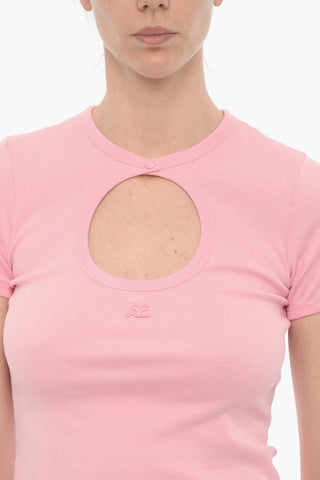 Solid Color Crew-neck T-Shirt with Cut-Out Detail