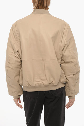 Leather Bomber Jacket with Hidden Closure