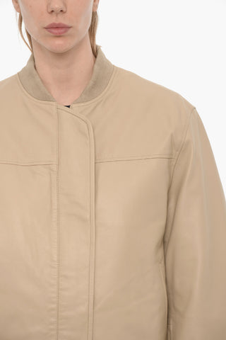 Leather Bomber Jacket with Hidden Closure