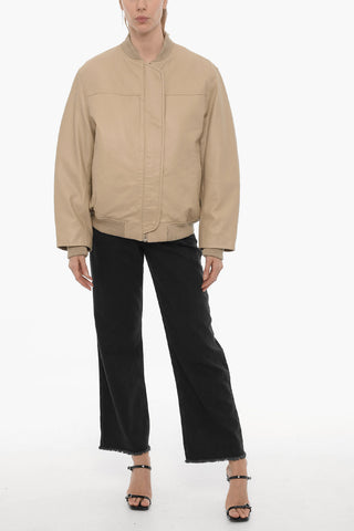 Leather Bomber Jacket with Hidden Closure