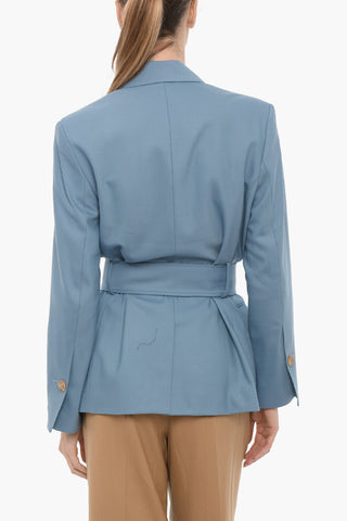 Virgin Wool-Blend Double-Breasted Blazer with Belt