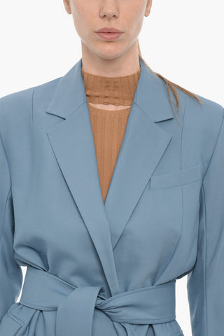 Virgin Wool-Blend Double-Breasted Blazer with Belt