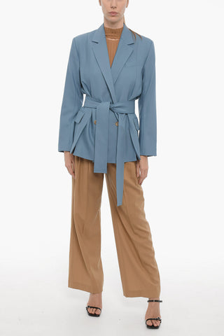 Virgin Wool-Blend Double-Breasted Blazer with Belt