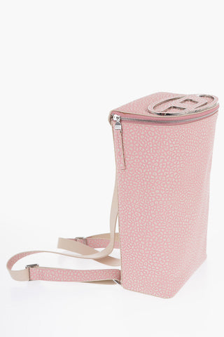 Embossed Leather Backpack with Applied Logo