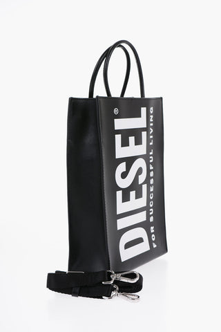 Leather Shopping Bag with Logoed Shoulder Strap