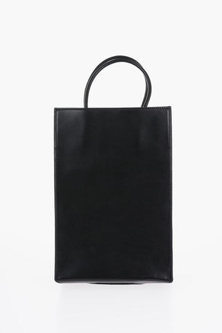 Leather Shopping Bag with Logoed Shoulder Strap