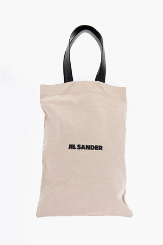Borsa Shopper in Canvas con Manici in Pelle