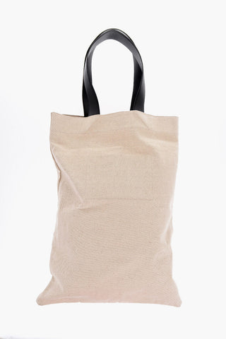 Borsa Shopper in Canvas con Manici in Pelle