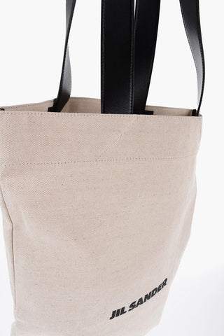 Borsa Shopper in Canvas con Manici in Pelle