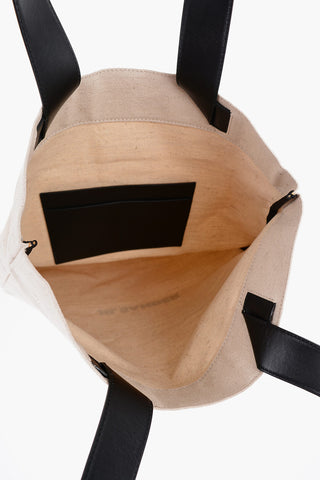 Borsa Shopper in Canvas con Manici in Pelle