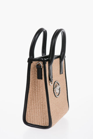 Rafia Logoed Mini Tote Bag with Leather Trims