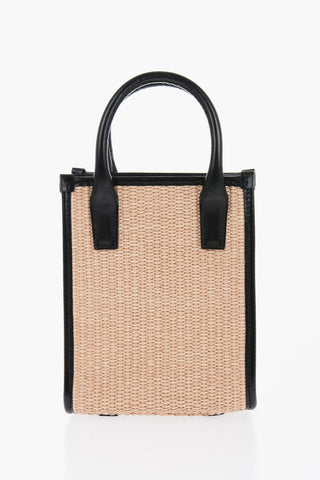 Rafia Logoed Mini Tote Bag with Leather Trims