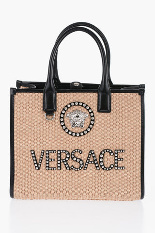 Rafia Logoed Tote Bag with Leather Trims