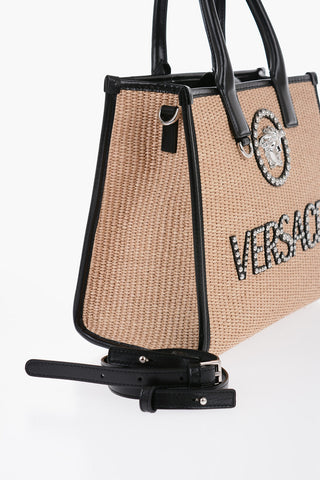 Rafia Logoed Tote Bag with Leather Trims