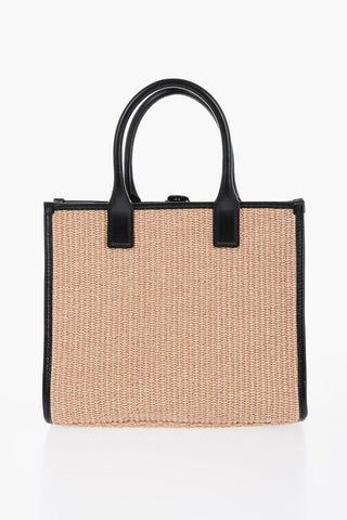 Rafia Logoed Tote Bag with Leather Trims