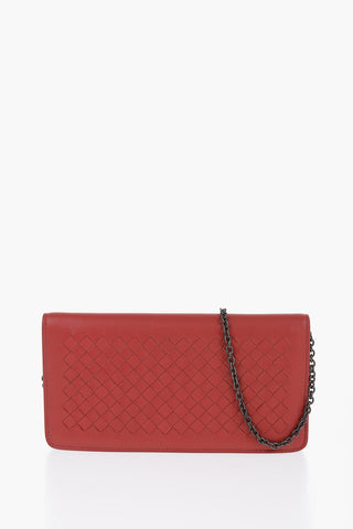 Woven Leather Clutch with Chain Shoulder Strap