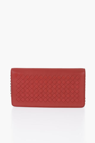 Woven Leather Clutch with Chain Shoulder Strap