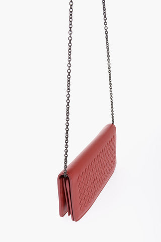 Woven Leather Clutch with Chain Shoulder Strap
