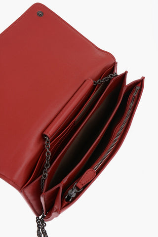 Woven Leather Clutch with Chain Shoulder Strap