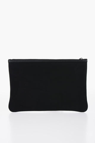 Leather and Nylon Clutch with Metal Placque