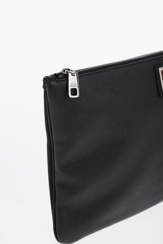 Leather and Nylon Clutch with Metal Placque