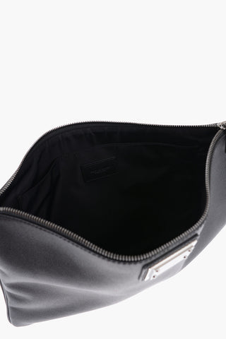 Leather and Nylon Clutch with Metal Placque
