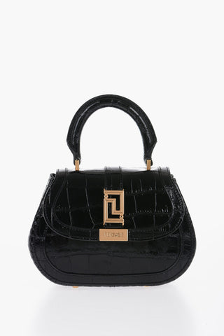 GRECA GODDESS Leather Croco-Effect Bag with Removable Shoulder Strap