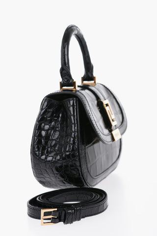 GRECA GODDESS Leather Croco-Effect Bag with Removable Shoulder Strap