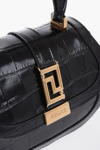 GRECA GODDESS Leather Croco-Effect Bag with Removable Shoulder Strap