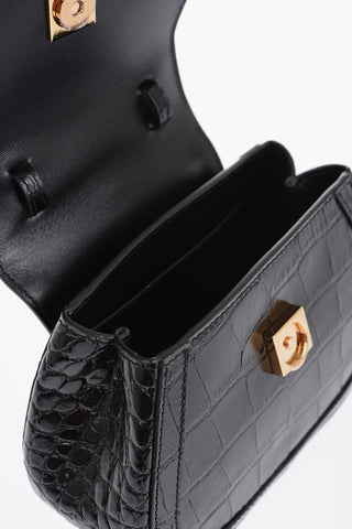 GRECA GODDESS Leather Croco-Effect Bag with Removable Shoulder Strap