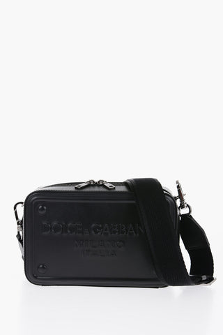 Leather Crossbody Bag with Embossed Logo