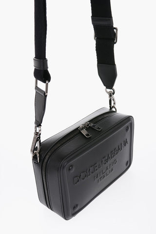 Leather Crossbody Bag with Embossed Logo