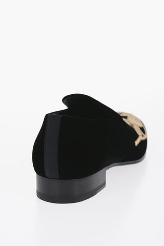 Velour Loafers With Beads Detail