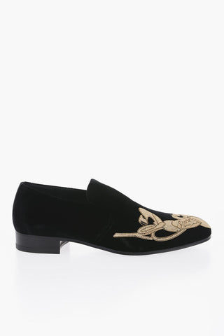 Velour Loafers With Beads Detail
