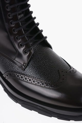 Brushed Leather Boots With Brogues Details