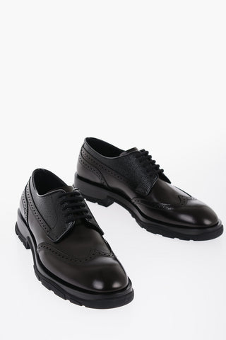 Brushed Leather Derby Shoes With brogues Details