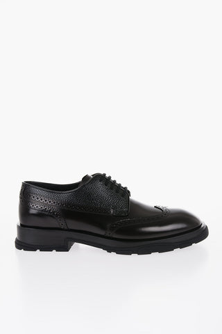 Brushed Leather Derby Shoes With brogues Details