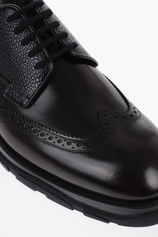 Brushed Leather Derby Shoes With brogues Details