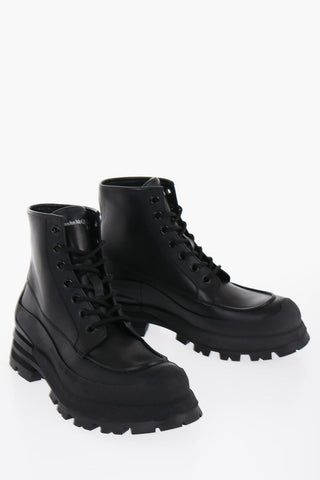 Leather Combat Boots With Chunky Sole