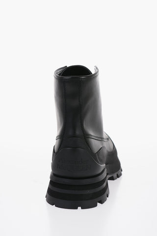 Leather Combat Boots With Chunky Sole