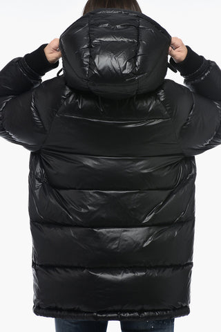 Hooded Down Jacket with Logo Patch