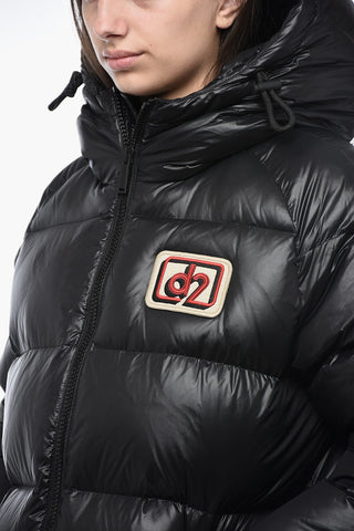 Hooded Down Jacket with Logo Patch