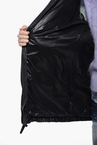 Hooded Down Jacket with Logo Patch