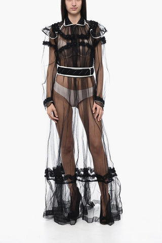 MM0 See Through Tulle Shirt Dress with Contrasting Edges