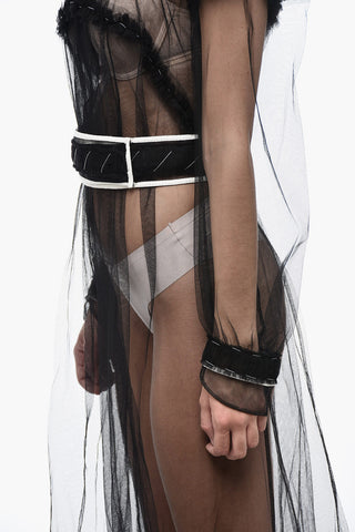 MM0 See Through Tulle Shirt Dress with Contrasting Edges