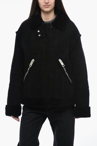 Giubbotto in Pelle con Dettagli in Shearling
