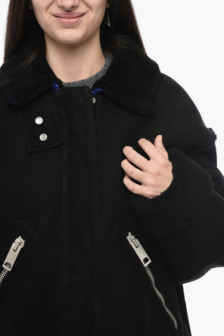 Giubbotto in Pelle con Dettagli in Shearling