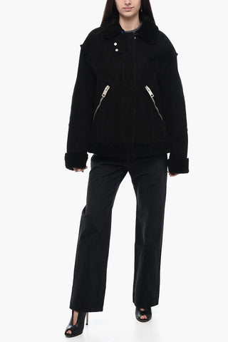 Giubbotto in Pelle con Dettagli in Shearling